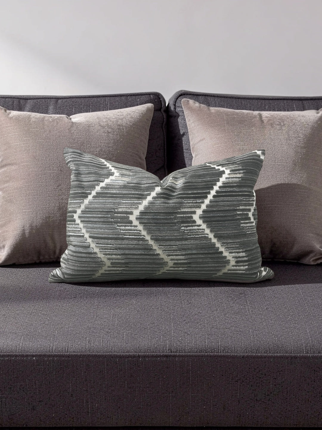 Kravet Fabric Lumbar Pillow Highs And Lows Anthracite 12x18" Knife Edge Cover
