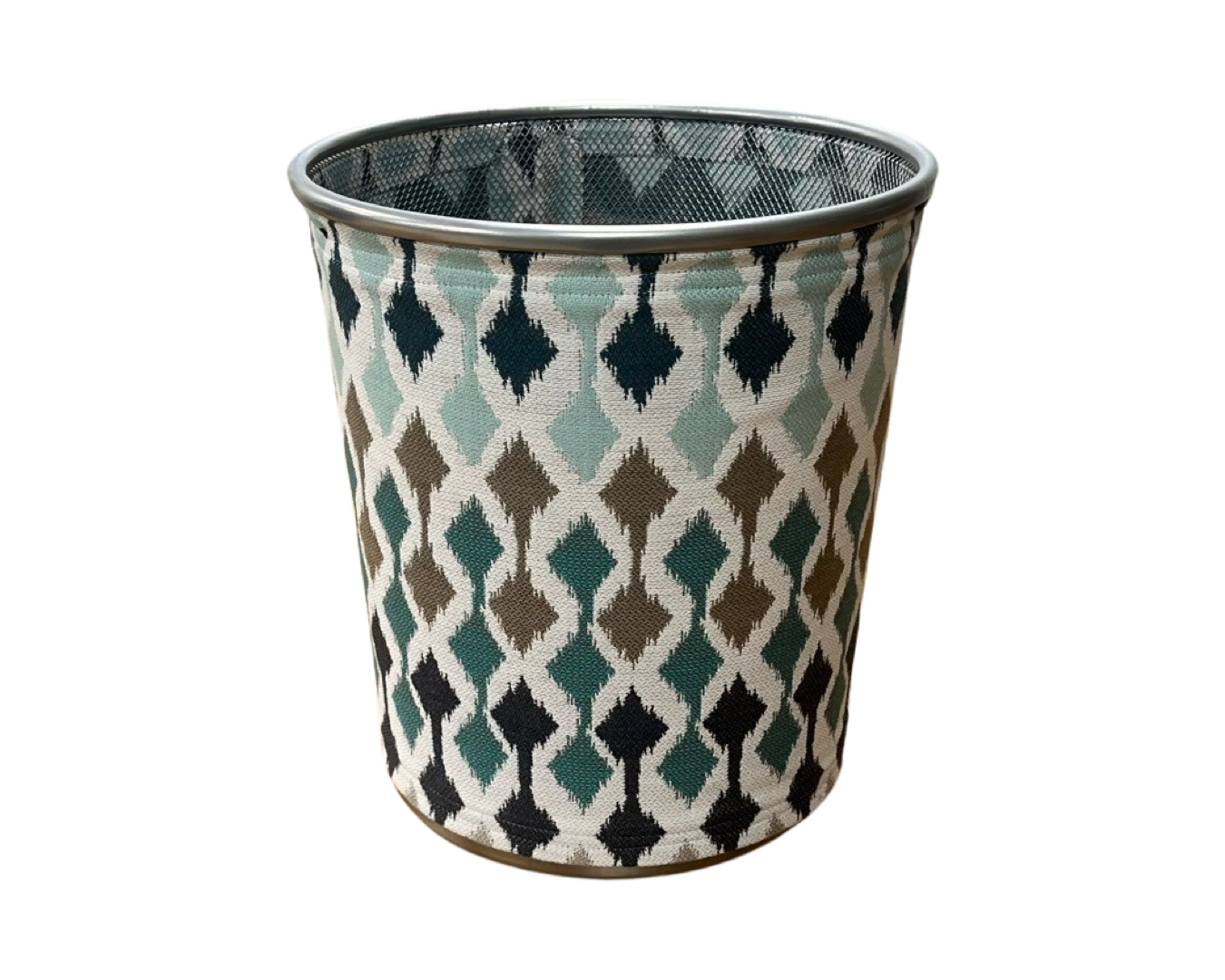 White, Blue, Tan, and Brown Decorative Waste Basket Bin