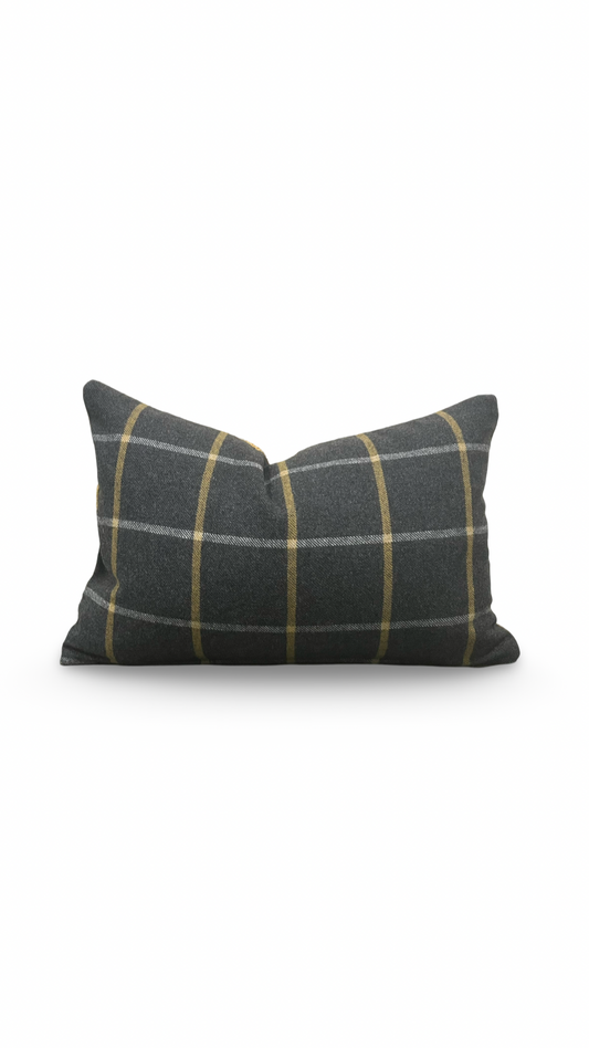Charcoal and Gold Check 12X18" Knife Edge Decorative Lumbar Pillow