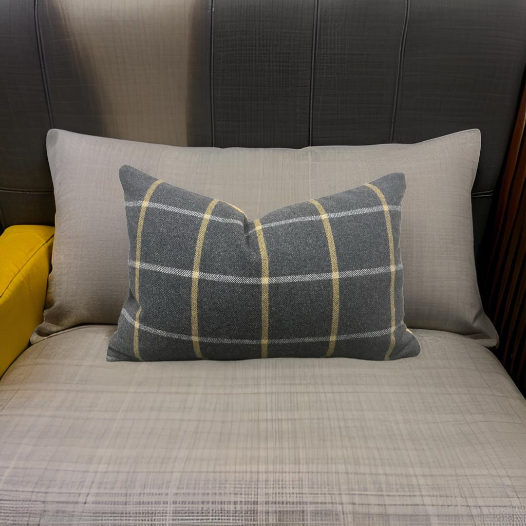 Charcoal and Gold Check 12X18" Knife Edge Decorative Lumbar Pillow