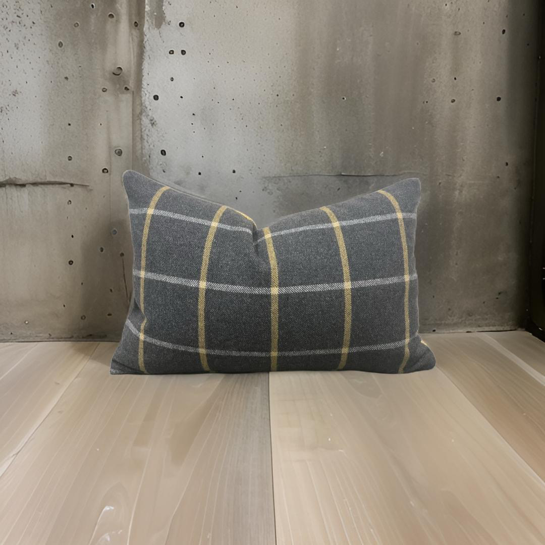 Charcoal and Gold Check 12X18" Knife Edge Decorative Lumbar Pillow