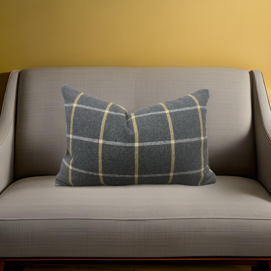 Charcoal and Gold Check 12X18" Knife Edge Decorative Lumbar Pillow