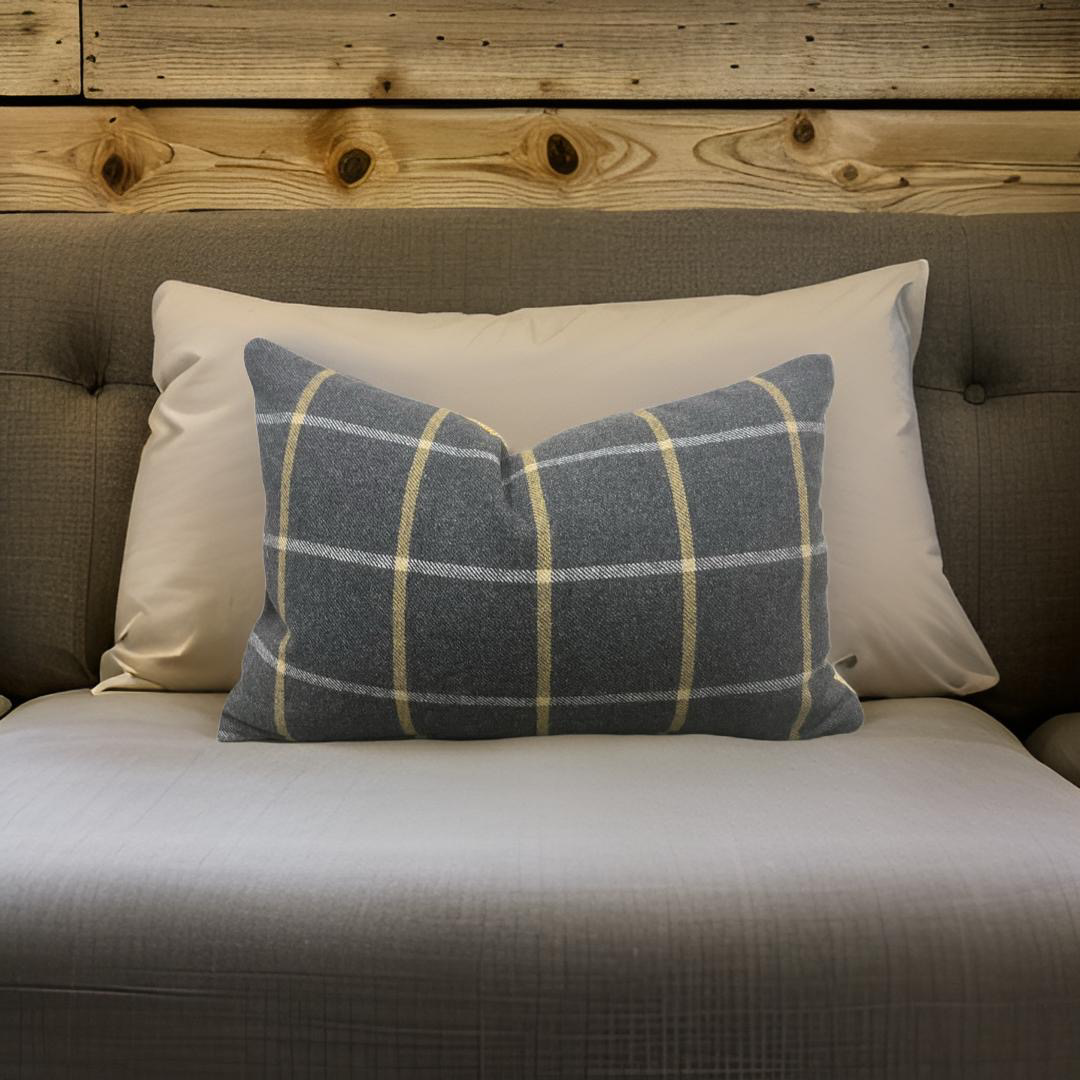 Charcoal and Gold Check 12X18" Knife Edge Decorative Lumbar Pillow