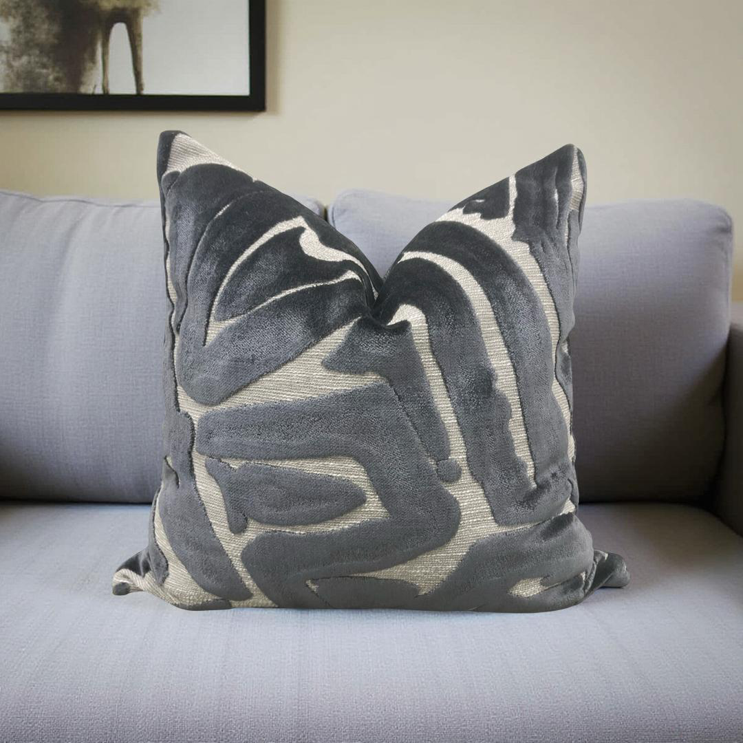 Designer Fabric ACDC Graphite 18x18" Knife Edge Decorative Throw Pillow