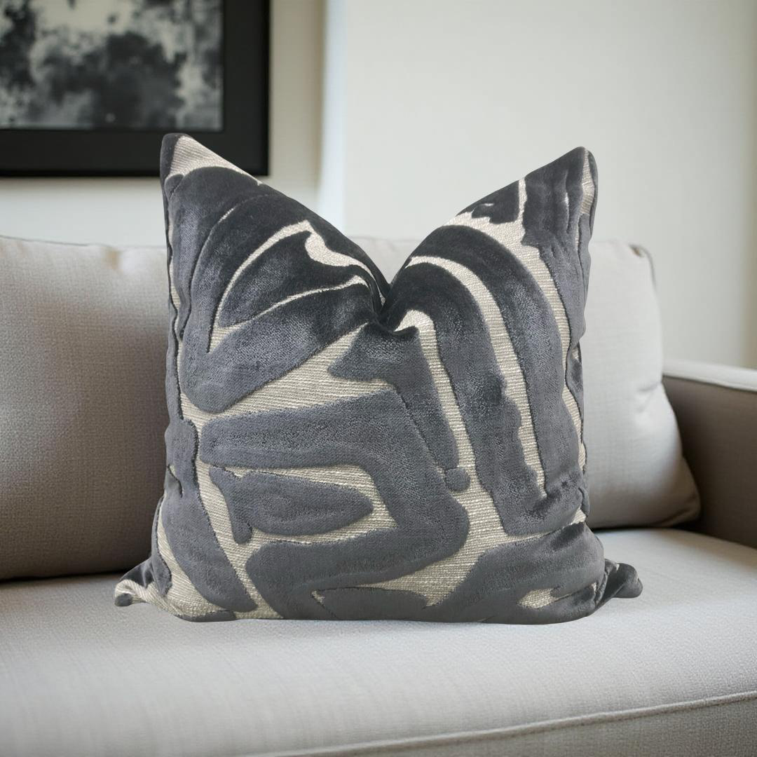 Designer Fabric ACDC Graphite 18x18" Knife Edge Decorative Throw Pillow