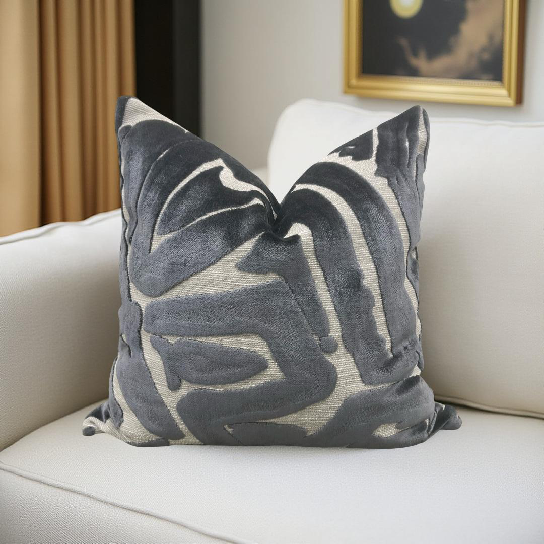 Designer Fabric ACDC Graphite 18x18" Knife Edge Decorative Throw Pillow