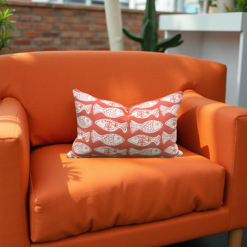 Designer Fabric Persimmon 12x18" Knife Edge Lumbar Pillow