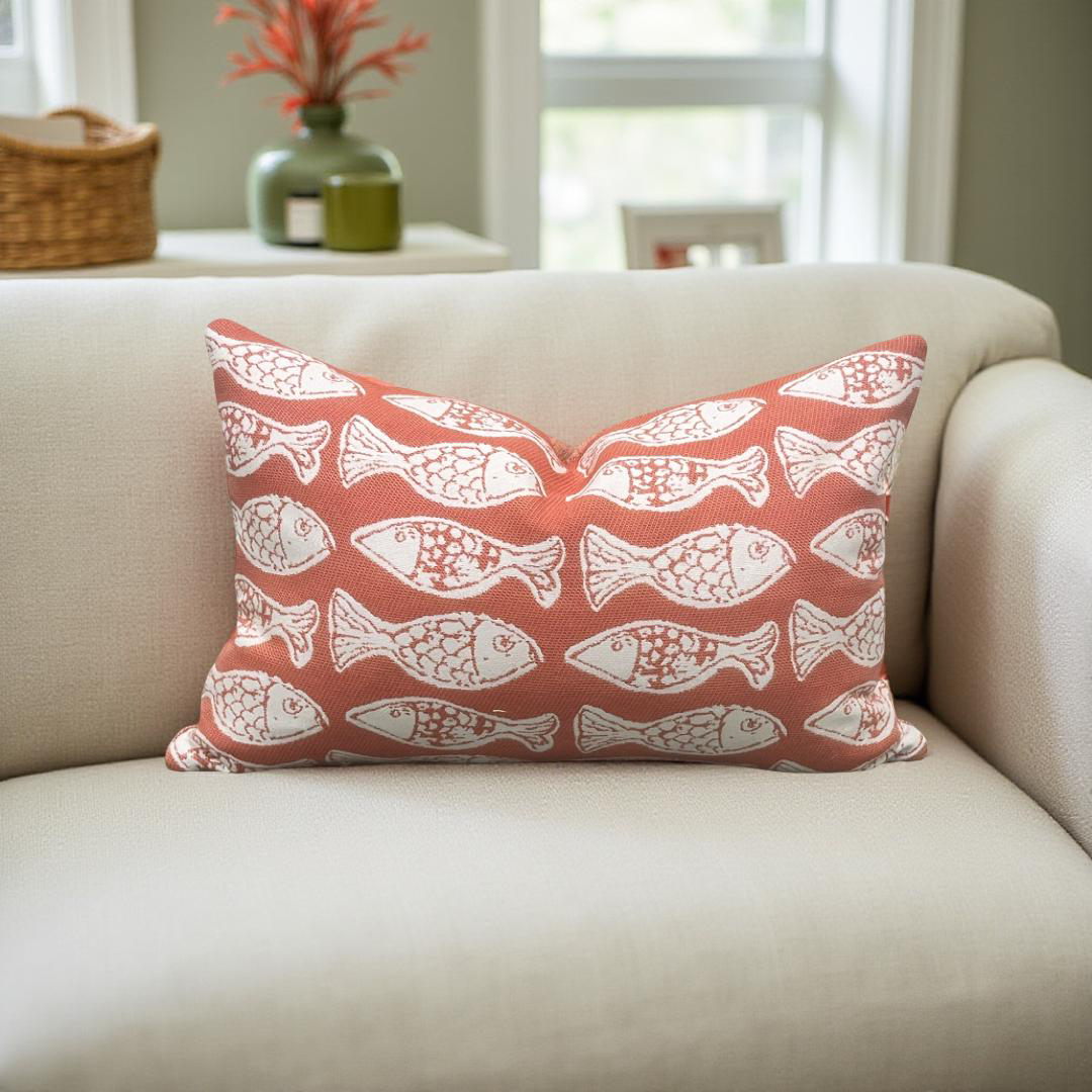 Designer Fabric Persimmon 12x18" Knife Edge Lumbar Pillow