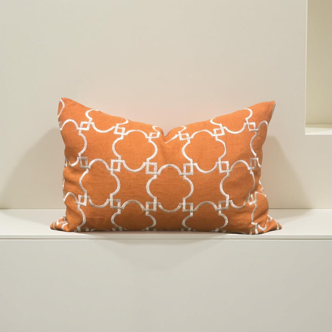 Orange and White Embroidered 12x18" Knife Edge Decorative Lumbar Pillow
