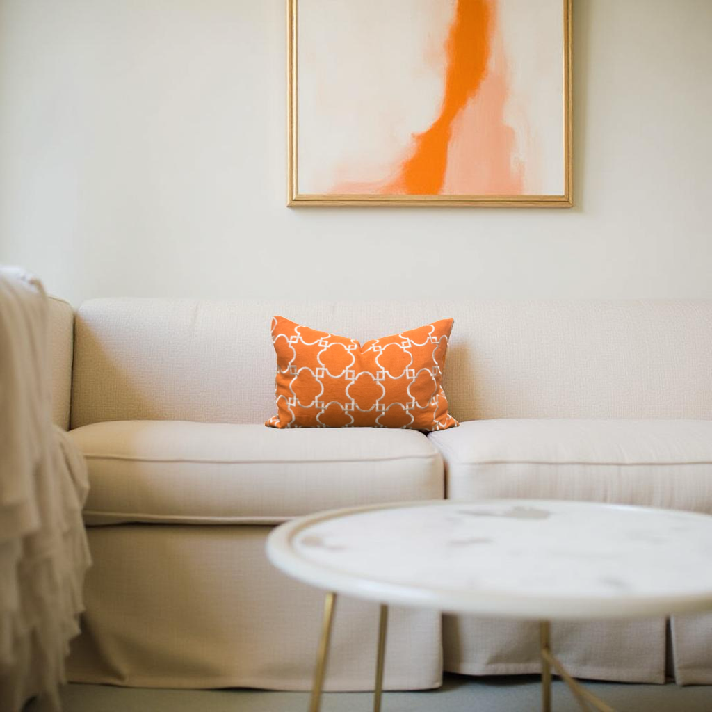 Orange and White Embroidered 12x18" Knife Edge Decorative Lumbar Pillow