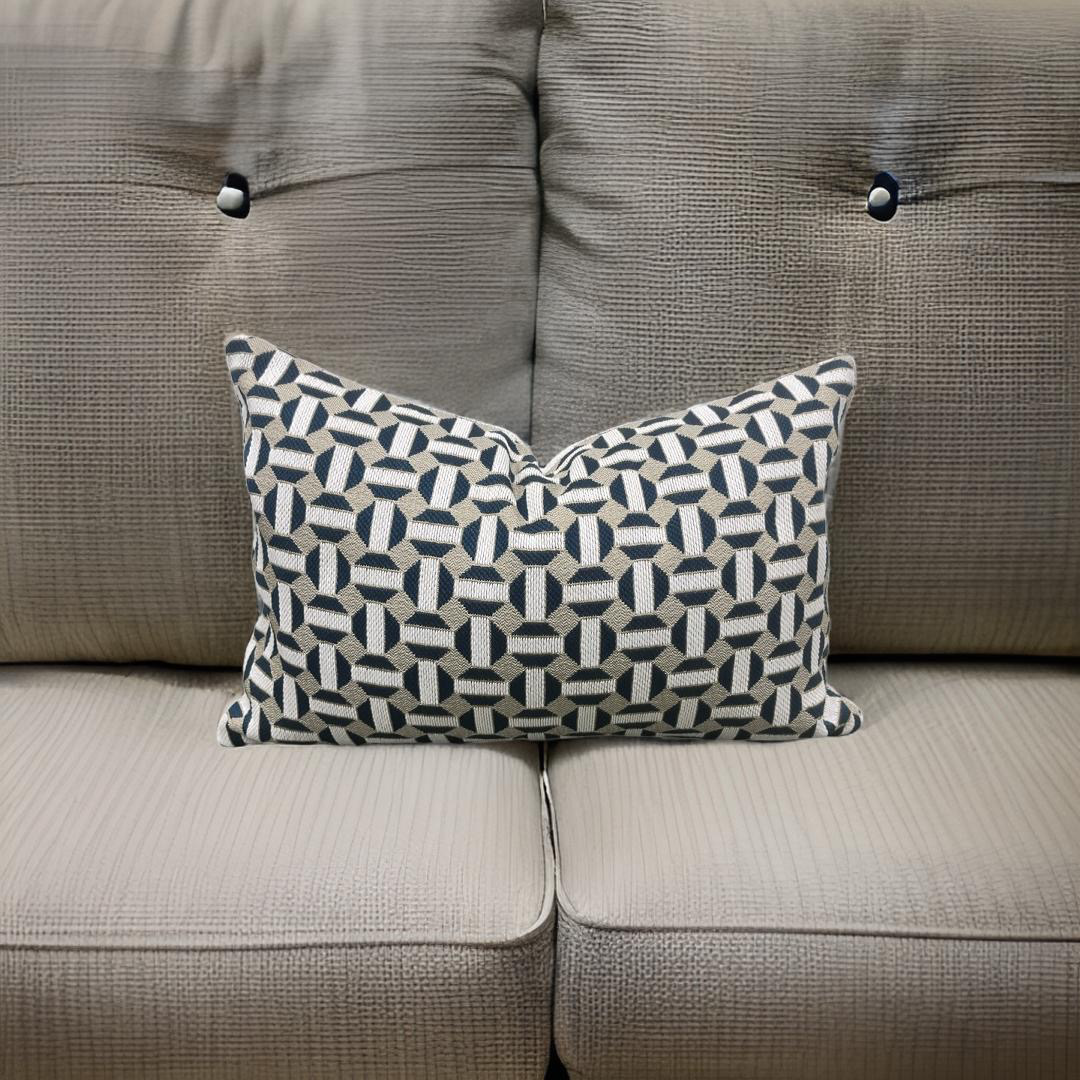 Aqua Cream and Tan Geometric 12X18" Knife Edge Decorative Lumbar Pillow