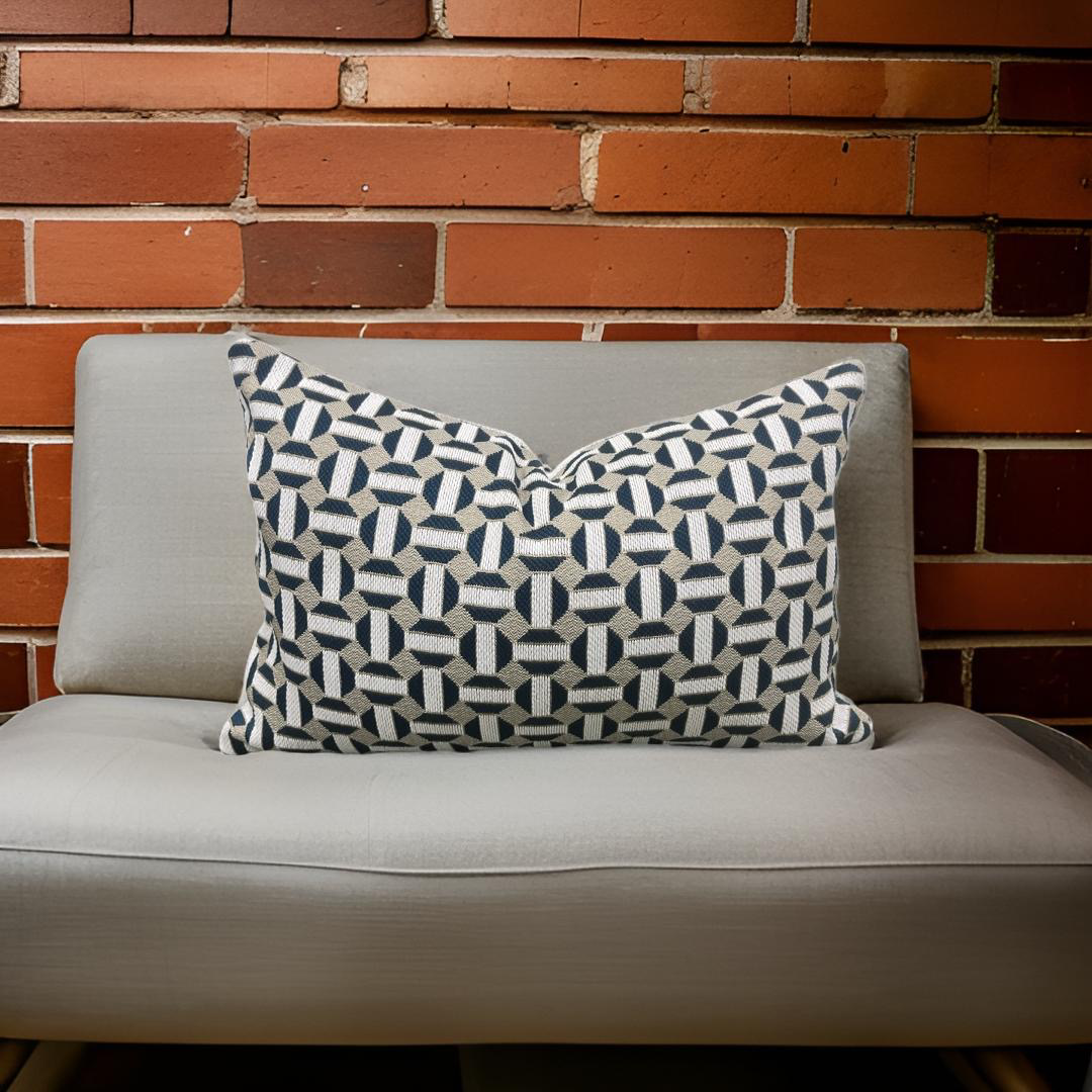 Aqua Cream and Tan Geometric 12X18" Knife Edge Decorative Lumbar Pillow