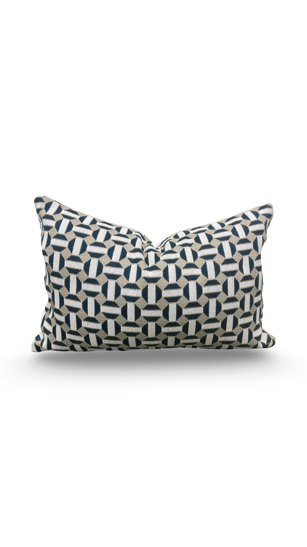 Aqua Cream and Tan Geometric 12X18" Knife Edge Decorative Lumbar Pillow