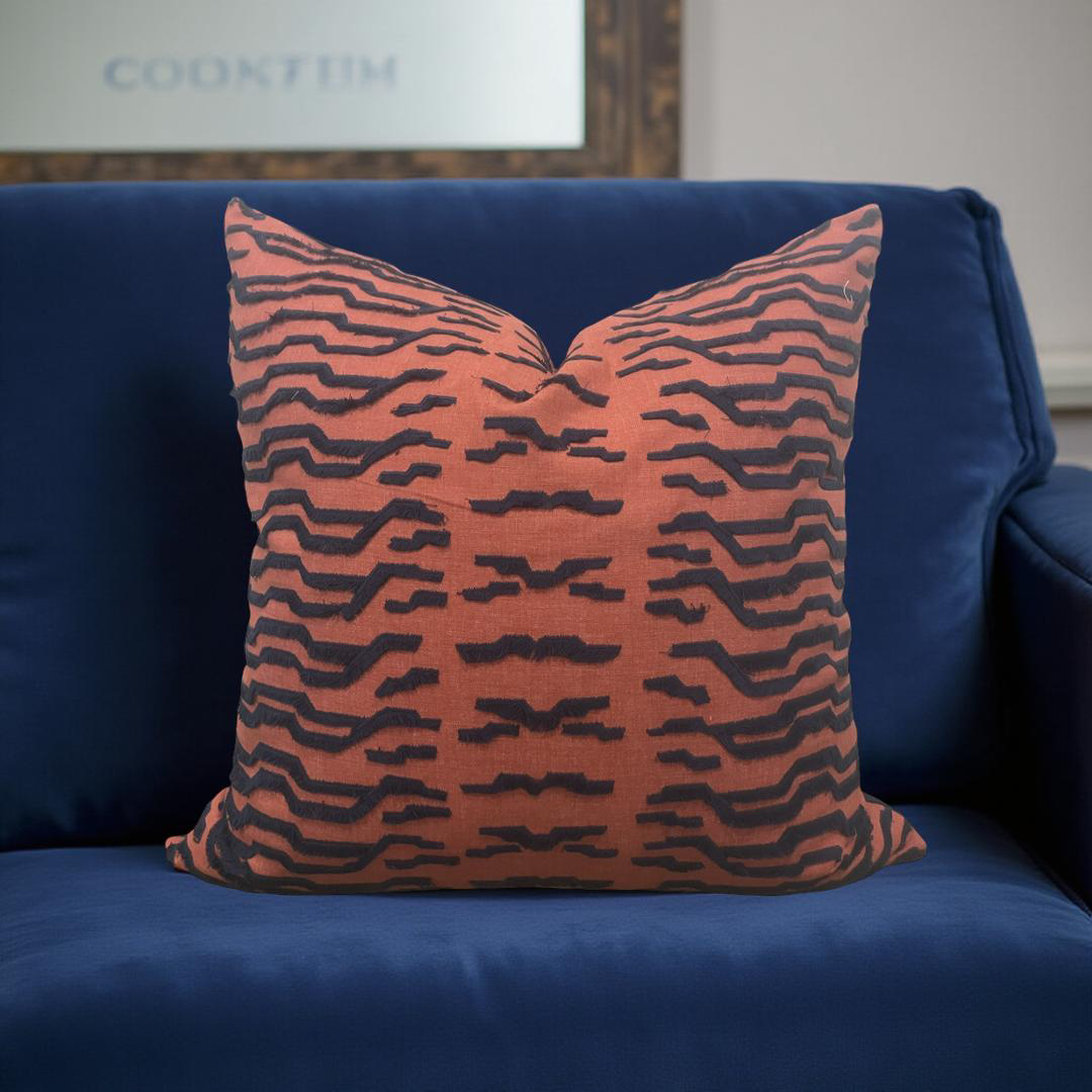 Luxury Fabric Tiger Fray Fire 22x22" Knife Edge Decorative Throw Pillow