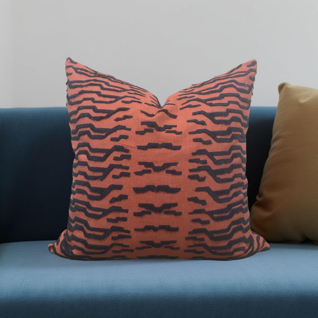 Luxury Fabric Tiger Fray Fire 22x22" Knife Edge Decorative Throw Pillow
