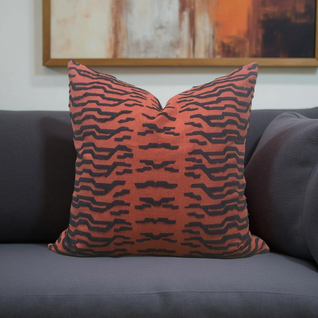Luxury Fabric Tiger Fray Fire 22x22" Knife Edge Decorative Throw Pillow
