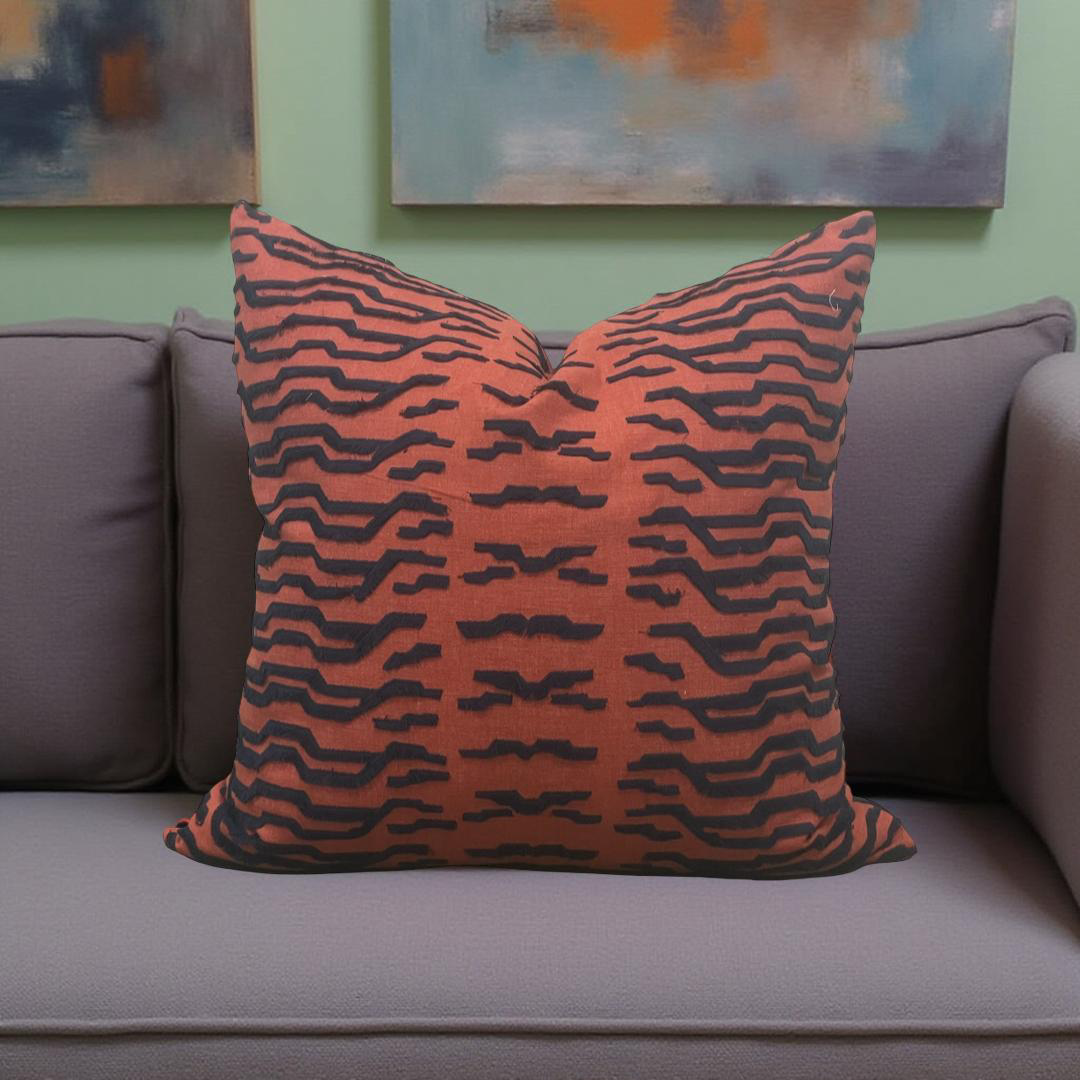 Luxury Fabric Tiger Fray Fire 22x22" Knife Edge Decorative Throw Pillow