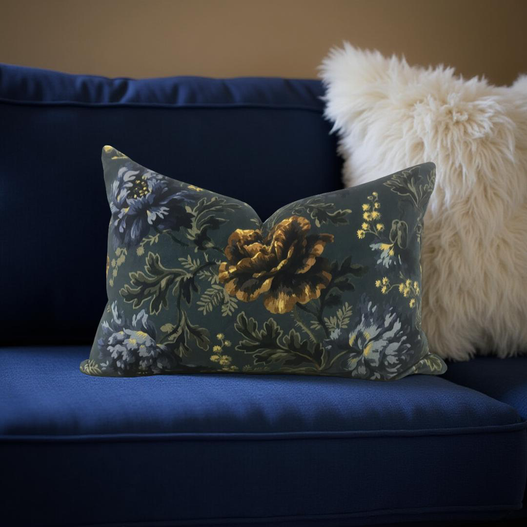 Lumbar Pillow House of Hackney Multi-Colored Velvet Floral 12X18" Knife Edge Cover