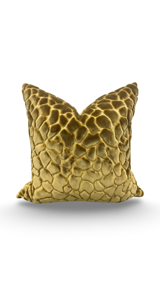 Gold Raised Velvet Animal Print 18X18" Knife Edge Decorative Throw Pillow
