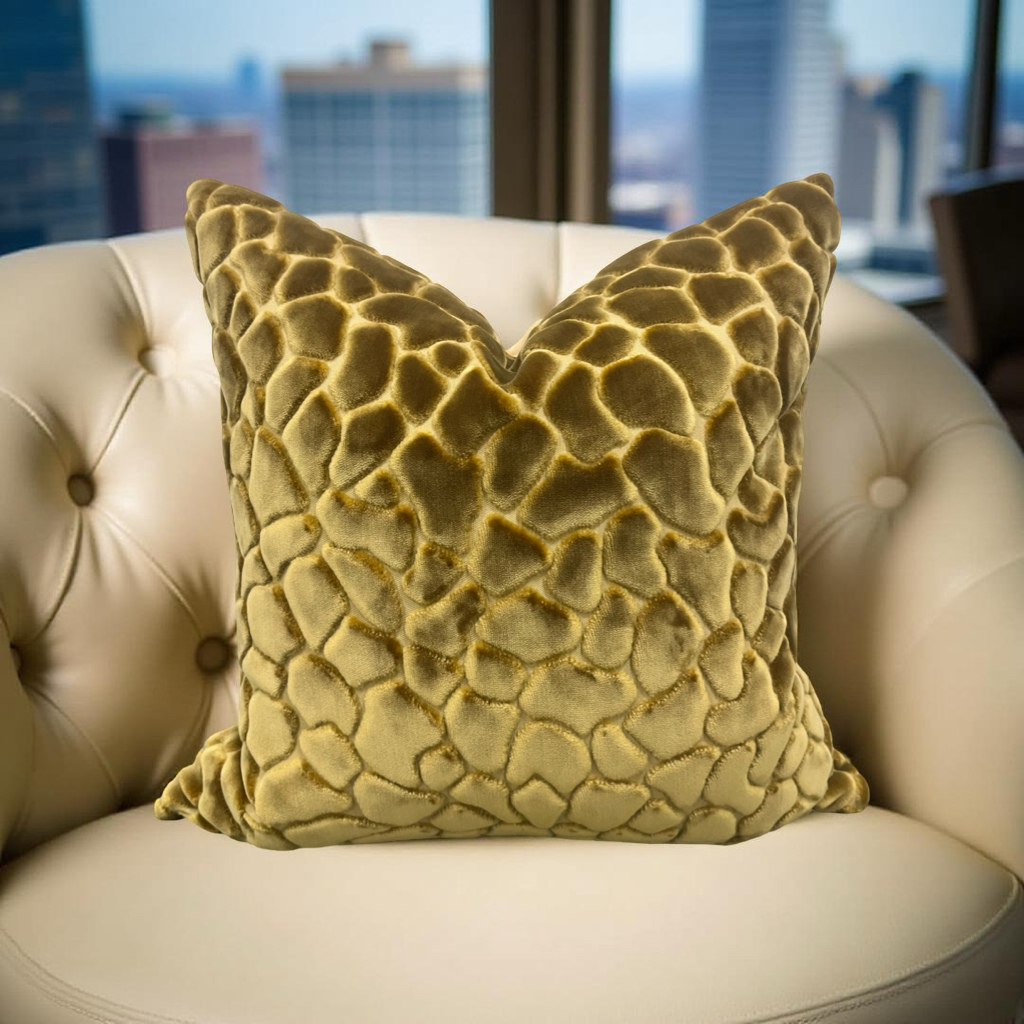 Gold Raised Velvet Animal Print 18X18" Knife Edge Decorative Throw Pillow