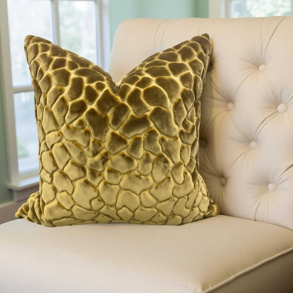 Gold Raised Velvet Animal Print 18X18" Knife Edge Decorative Throw Pillow