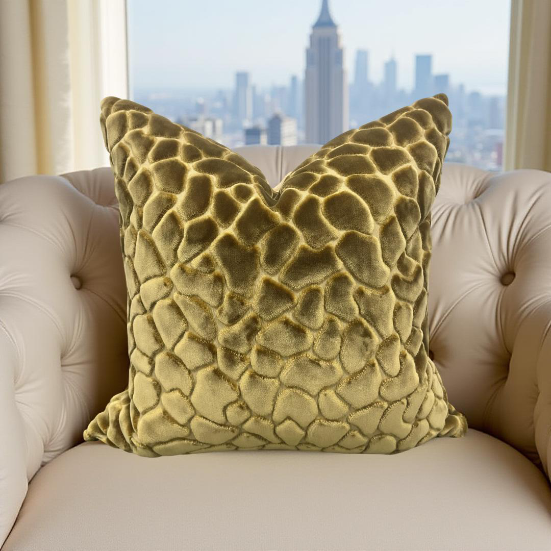 Gold Raised Velvet Animal Print 18X18" Knife Edge Decorative Throw Pillow