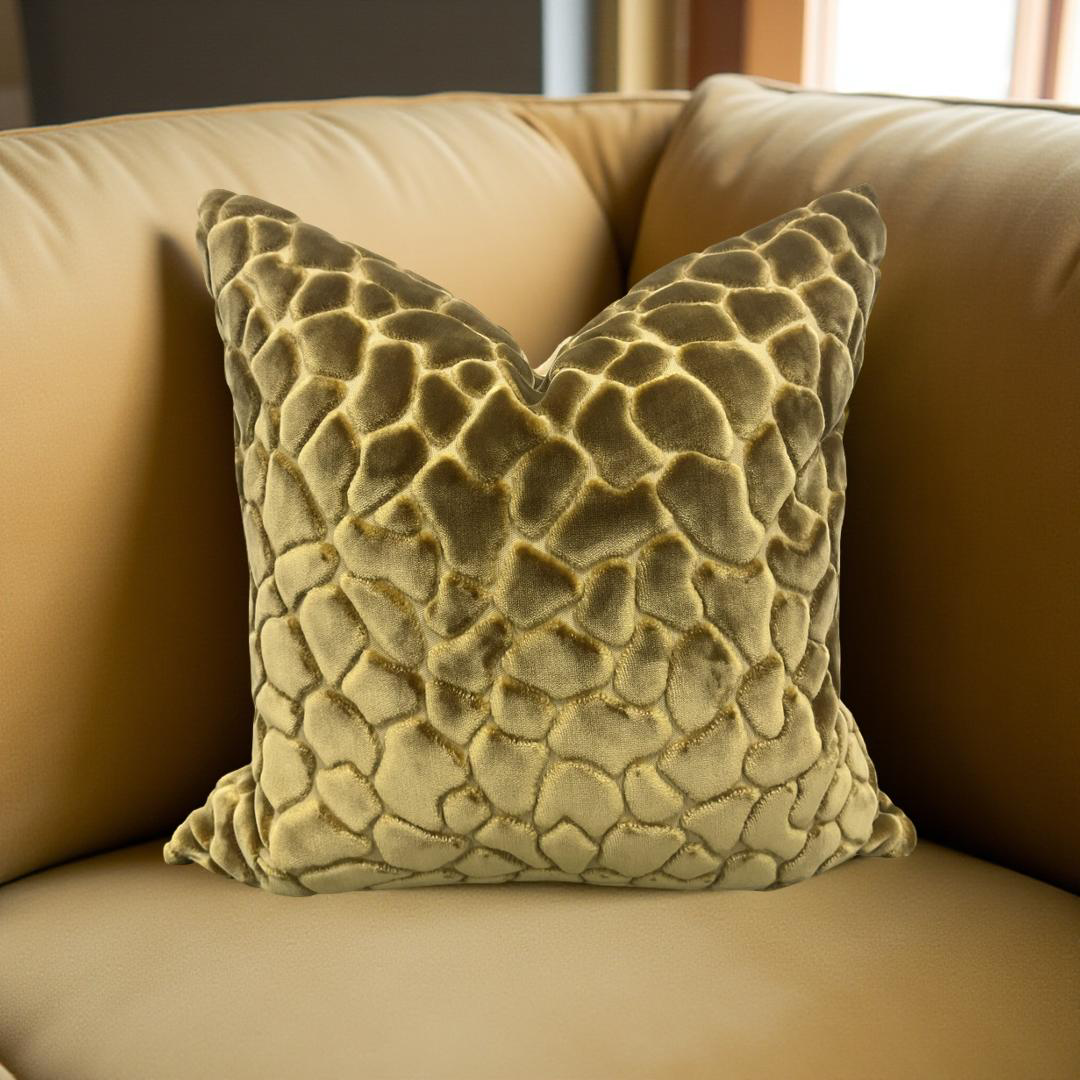 Gold Raised Velvet Animal Print 18X18" Knife Edge Decorative Throw Pillow