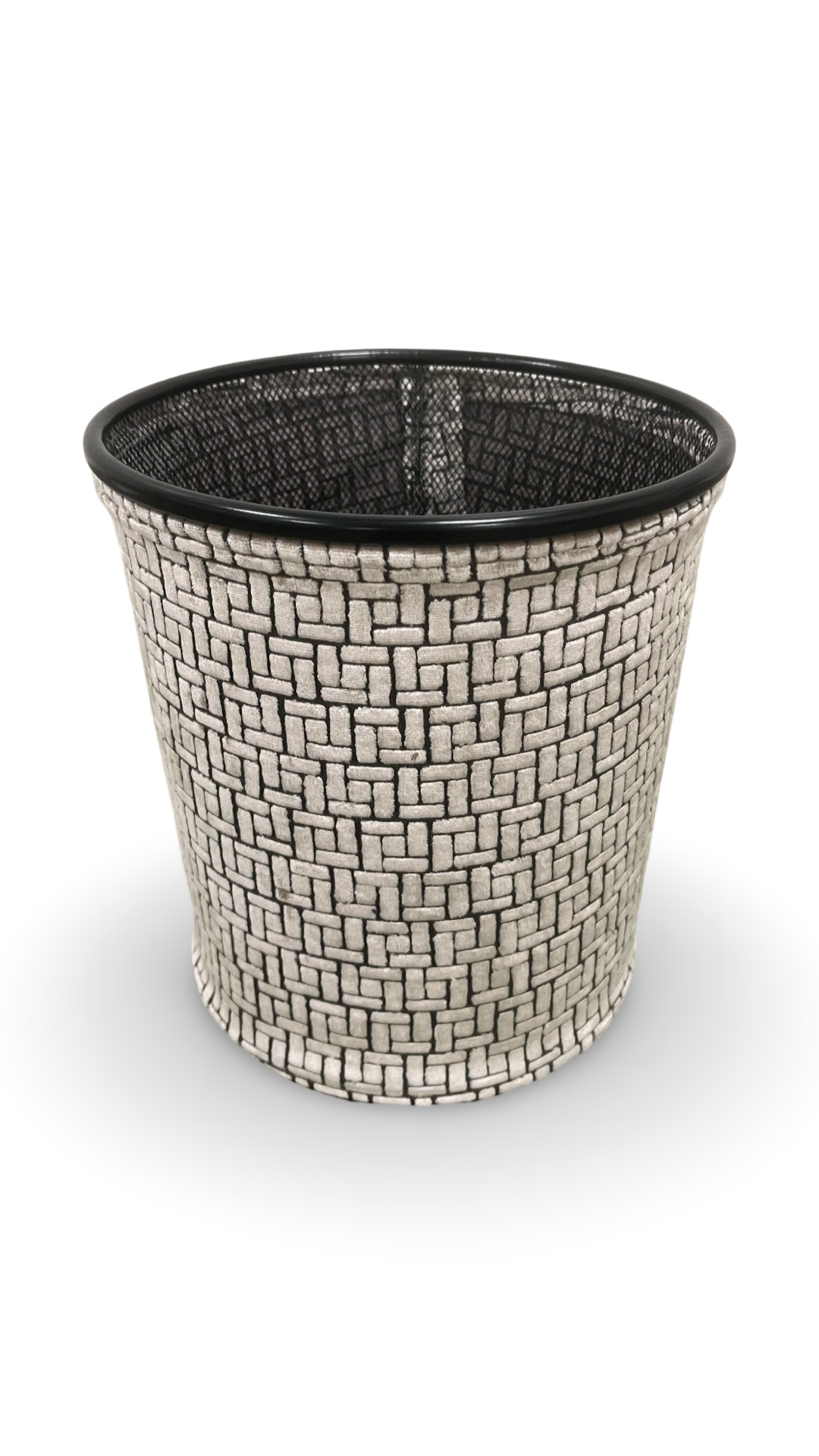 Gray Velvet Geometric Pattern Decorative Waste Basket