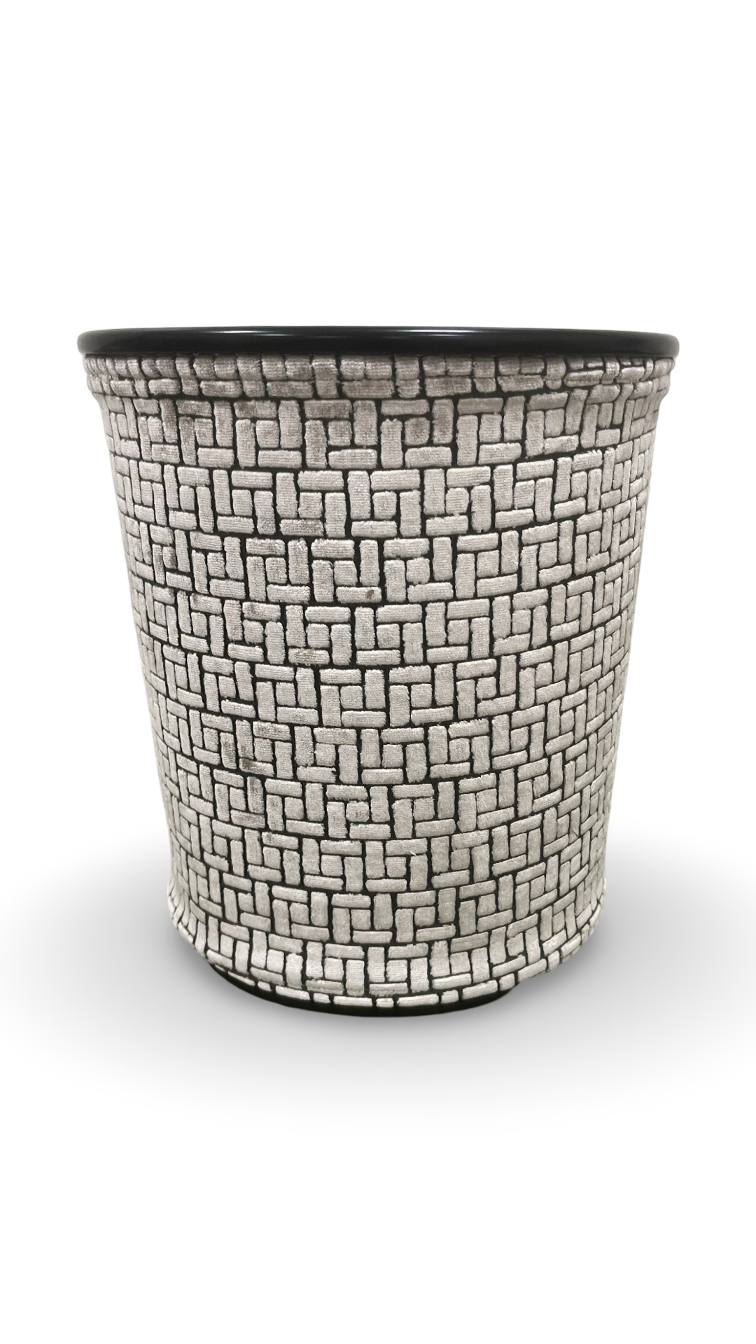 Gray Velvet Geometric Pattern Decorative Waste Basket