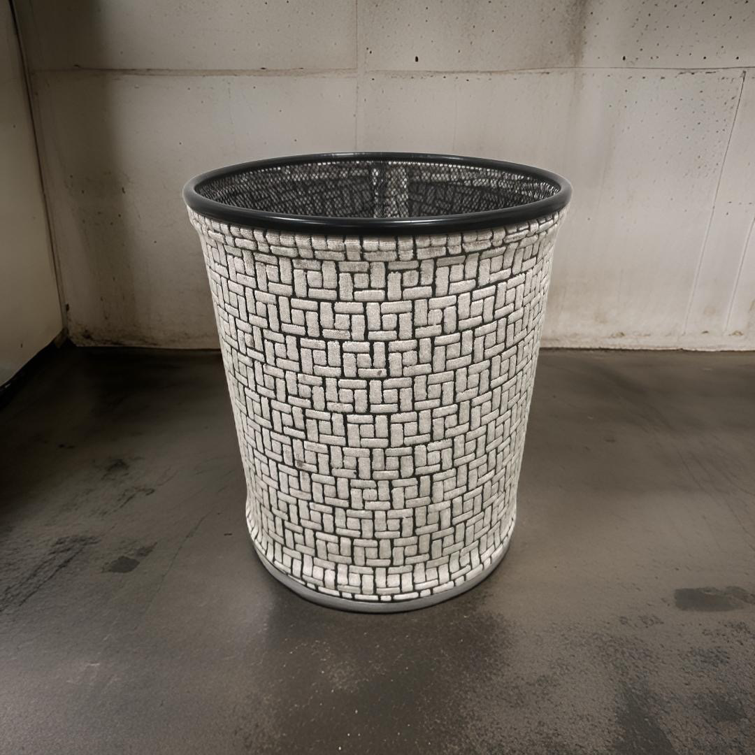 Gray Velvet Geometric Pattern Decorative Waste Basket