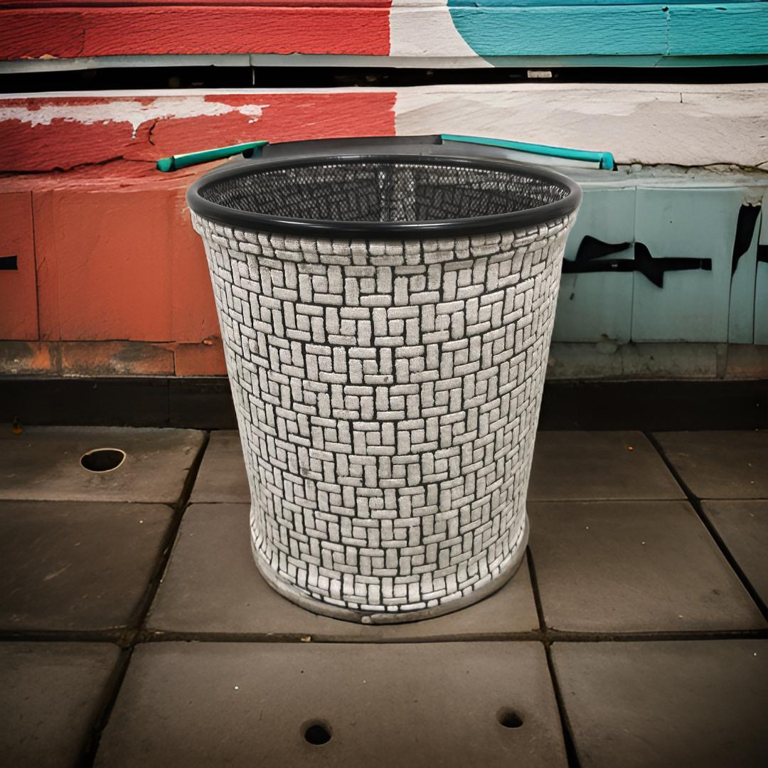 Gray Velvet Geometric Pattern Decorative Waste Basket