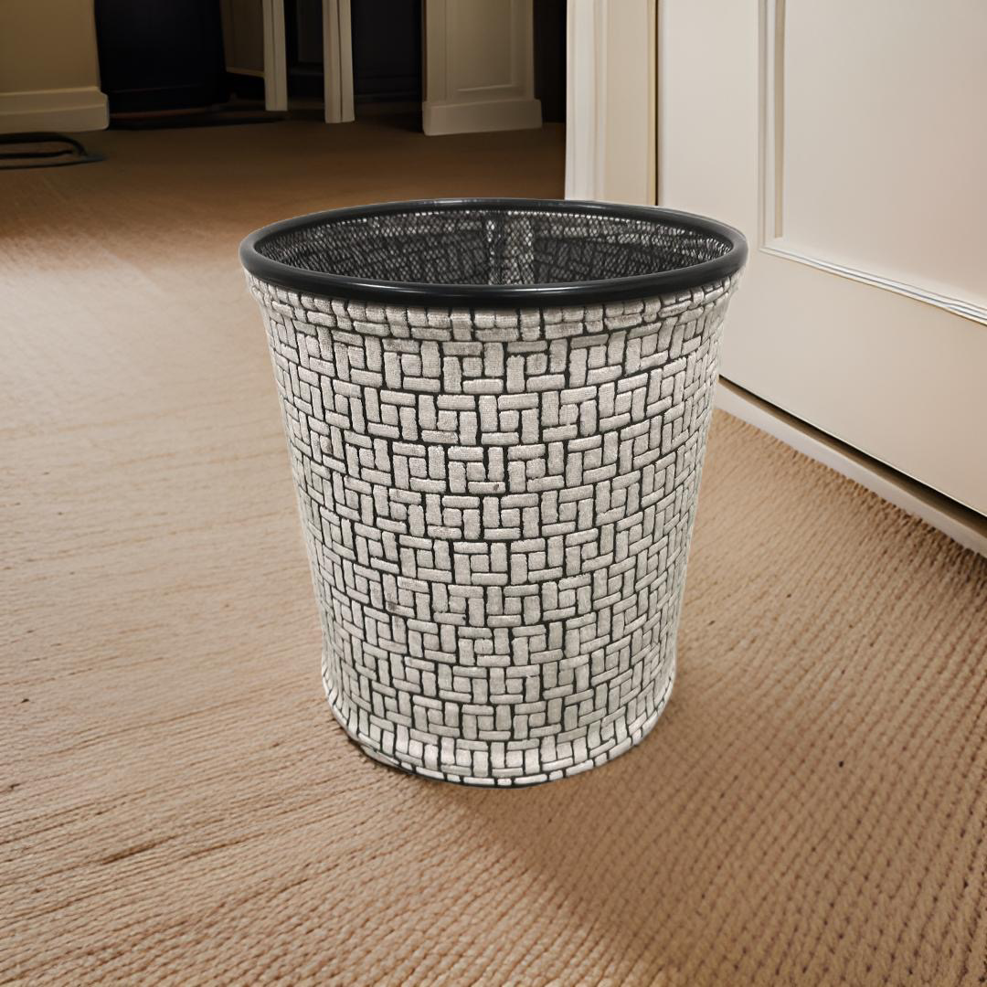 Gray Velvet Geometric Pattern Decorative Waste Basket