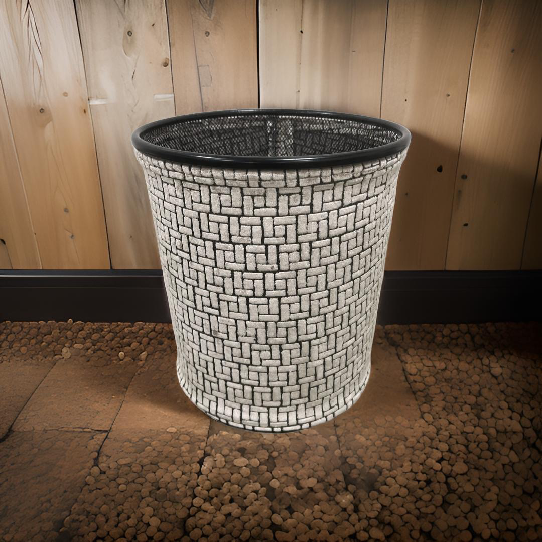 Gray Velvet Geometric Pattern Decorative Waste Basket