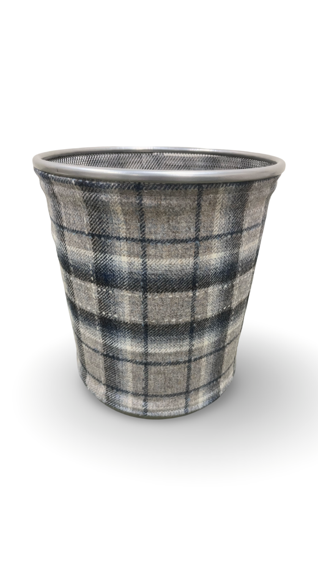Gray and Blue Plaid Decorative Waste Basket