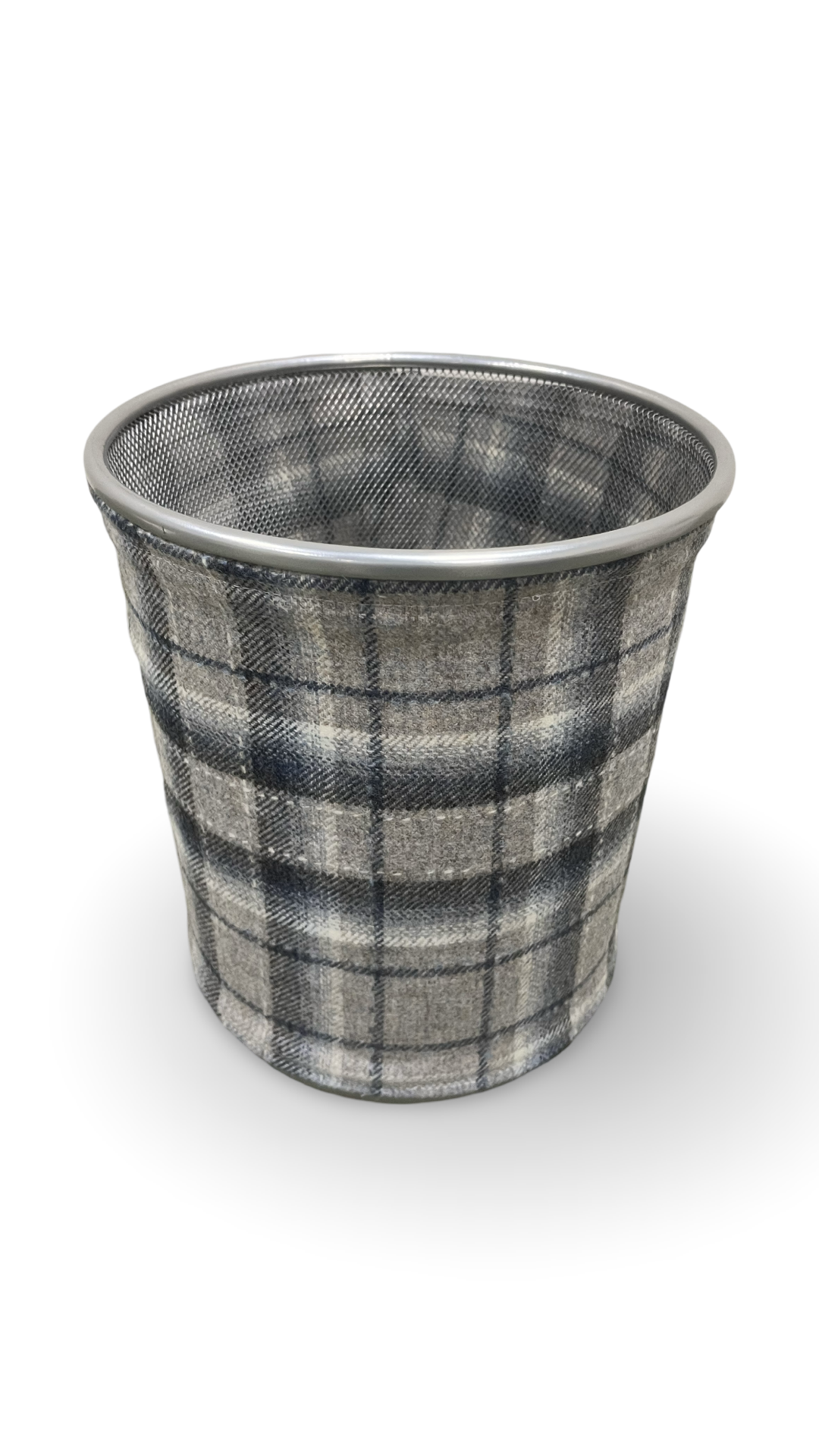 Gray and Blue Plaid Decorative Waste Basket