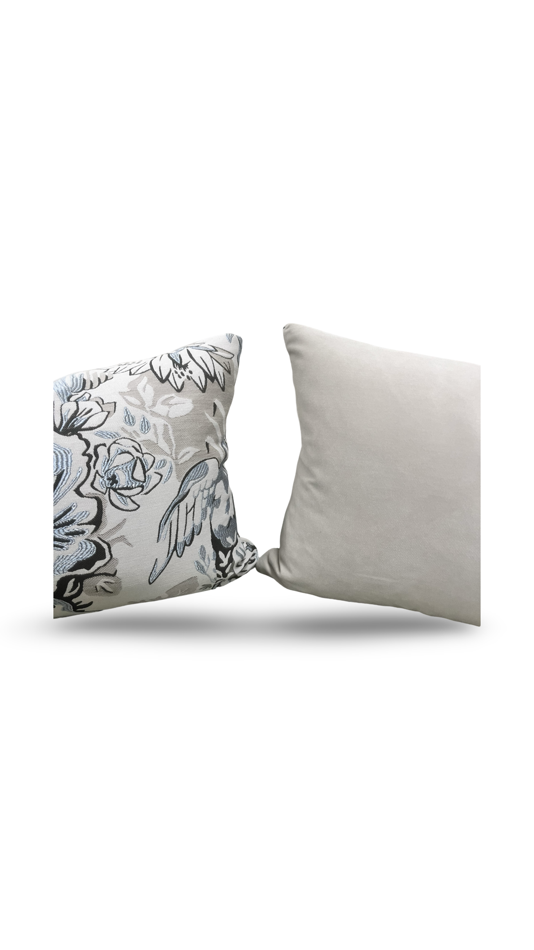 Gray Light Blue Black Silky Floral 12X18" Knife Edge Decorative Lumbar Pillow