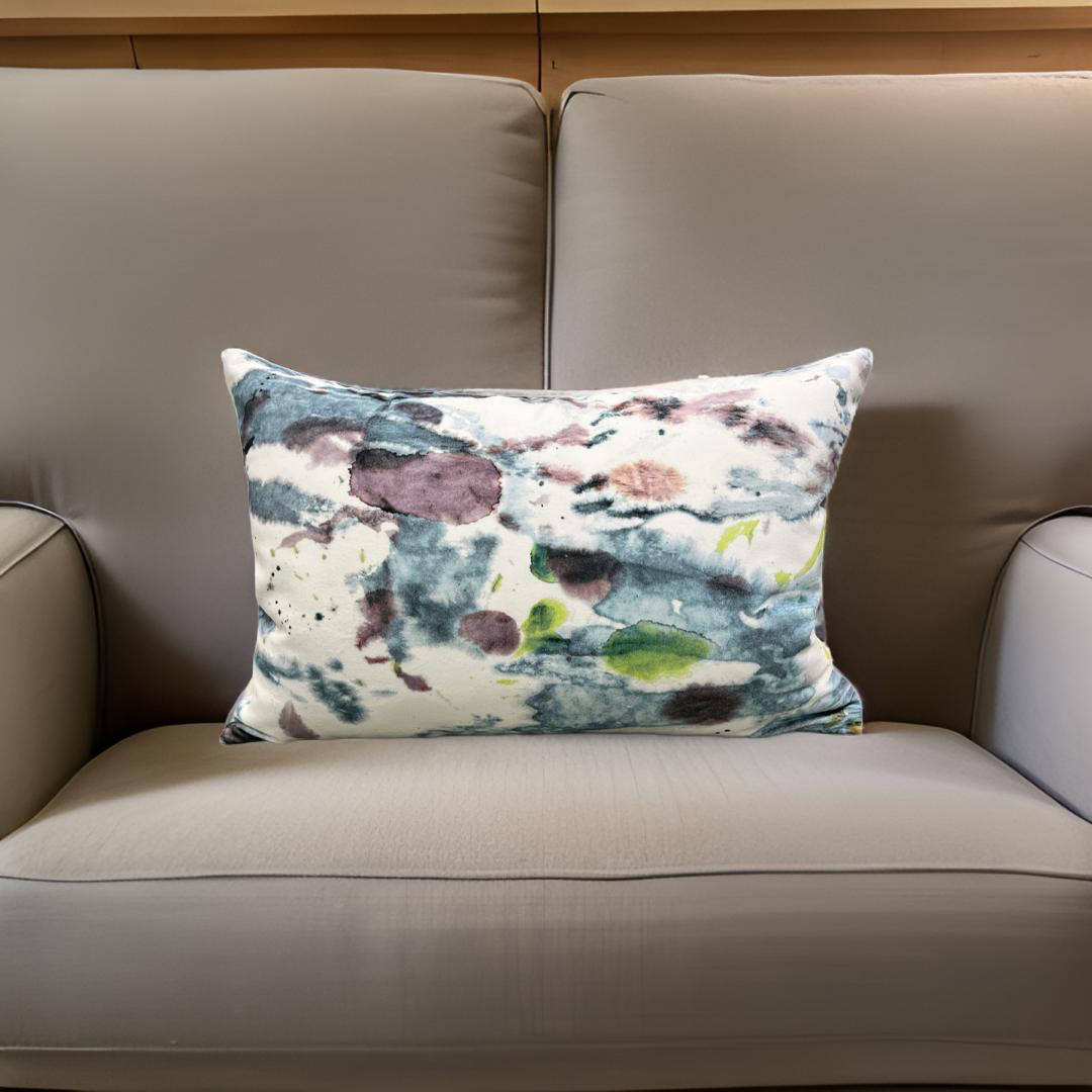 Watered Pop of Turquoise 12x18" Knife Edge Decorative Lumbar Pillow