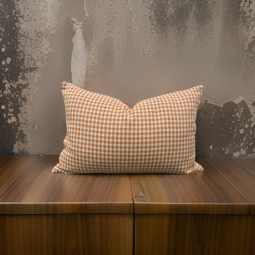 Paprika Small Houndstooth 12X18" Knife Edge Decorative Lumbar Pillow