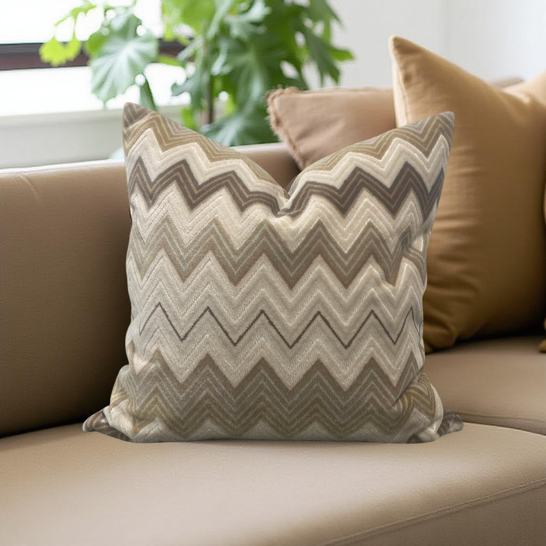 Decorative Pillow Natural 22x22" Knife Edge Zig Zag Design