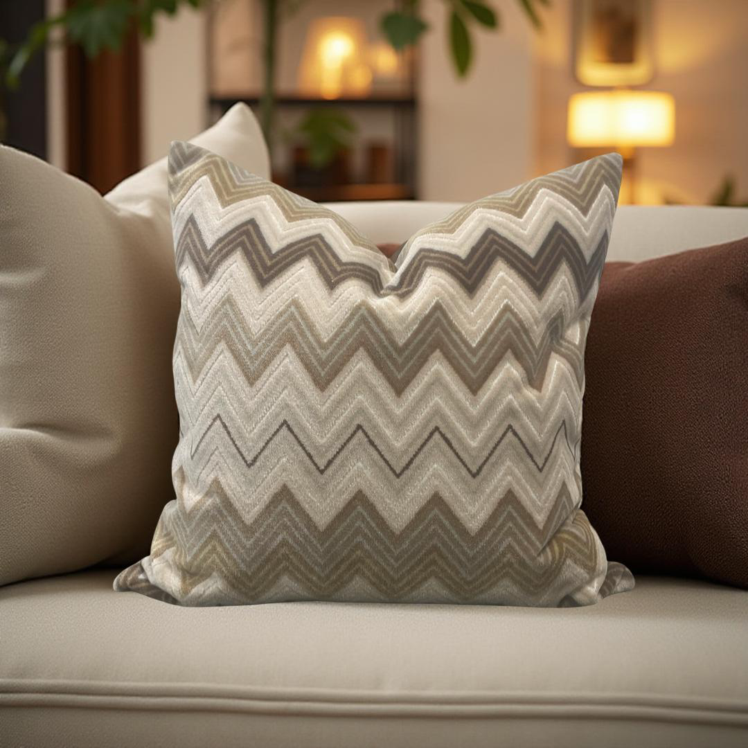 Decorative Pillow Natural 22x22" Knife Edge Zig Zag Design