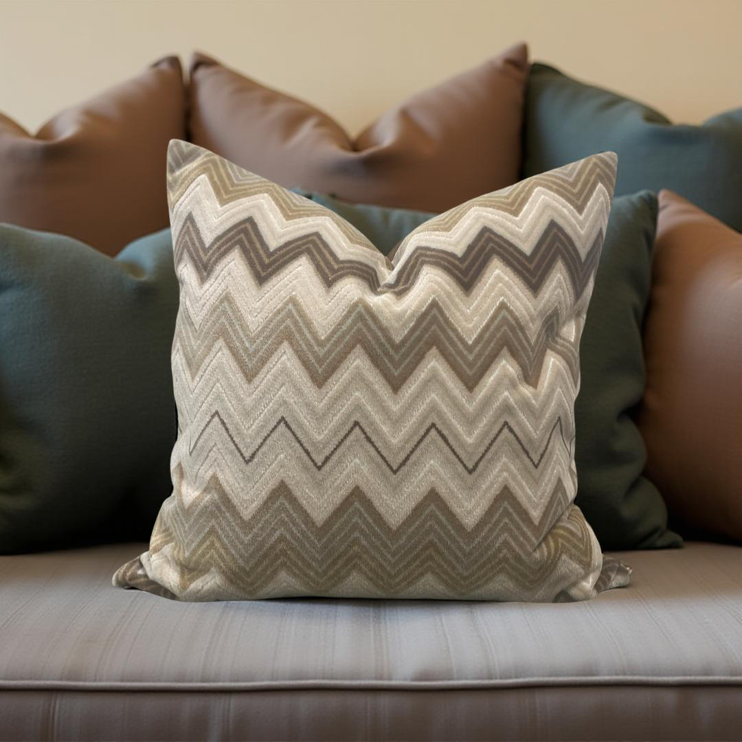 Decorative Pillow Natural 22x22" Knife Edge Zig Zag Design