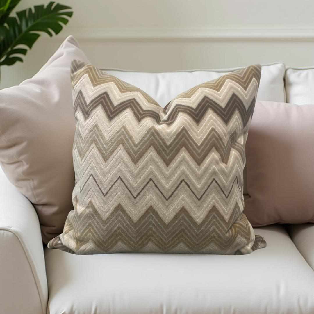 Decorative Pillow Natural 22x22" Knife Edge Zig Zag Design