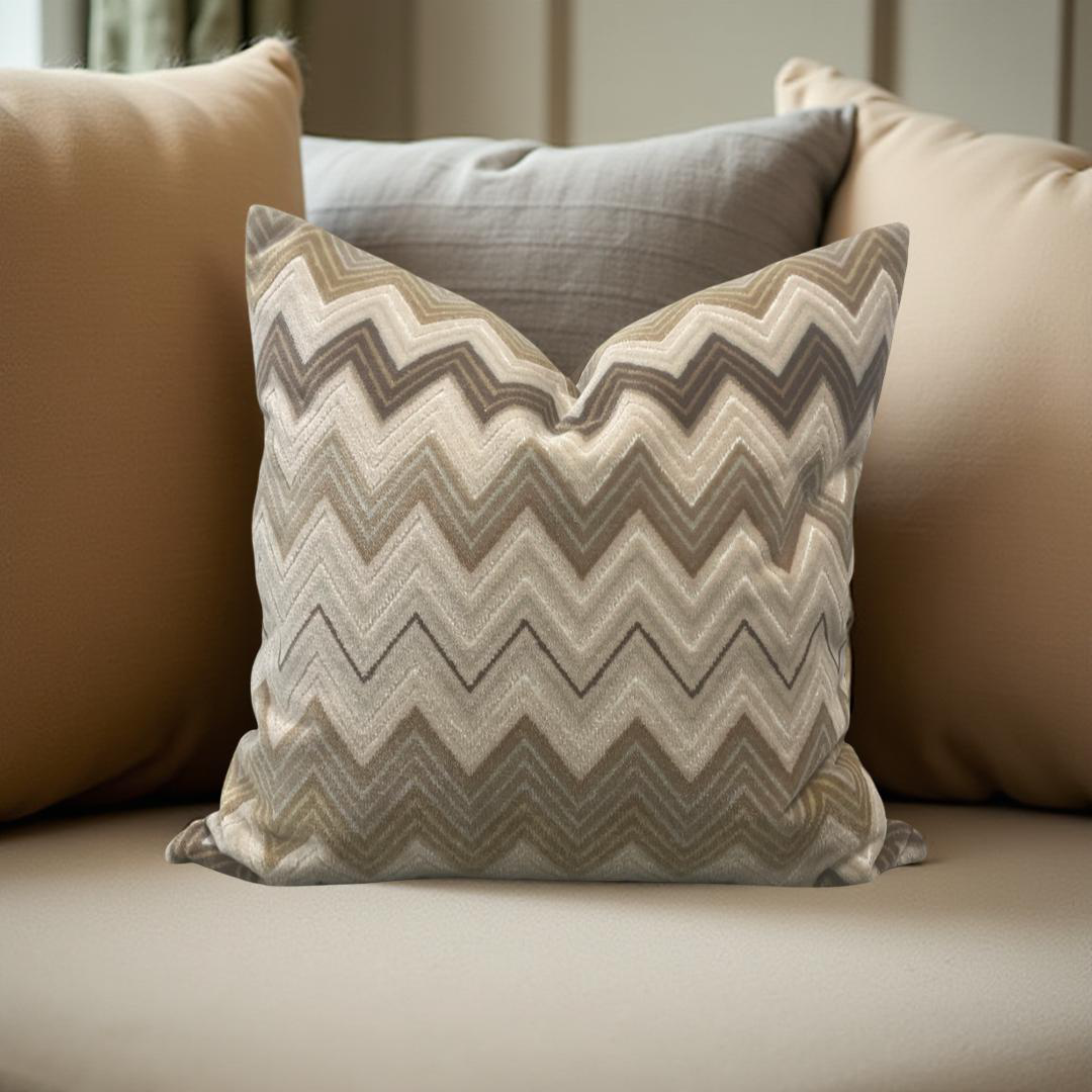Decorative Pillow Natural 22x22" Knife Edge Zig Zag Design