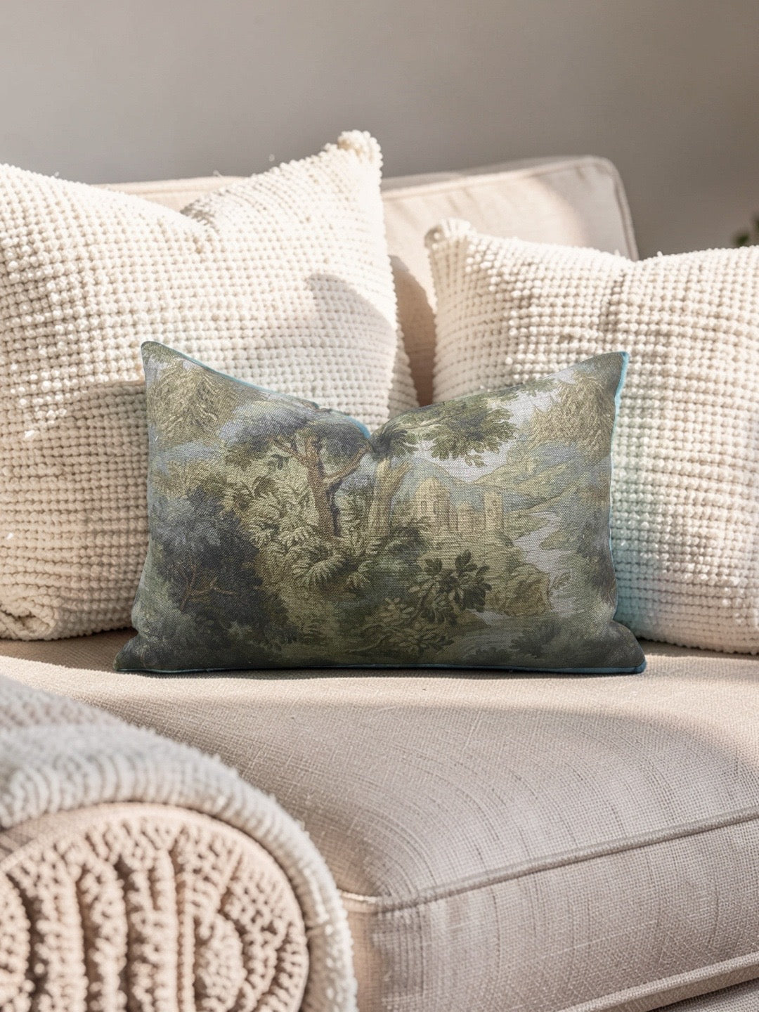 Hickory Chair Fabric Lumbar Pillow Forest Climate 12x18" Knife Edge Cover