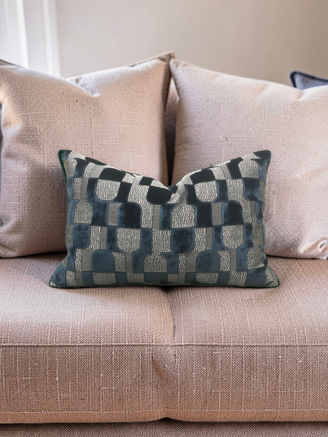 Romo Fabric Lumbar Pillow Jacquard Velvet Arkose Orion 12x18" Knife Edge Cover