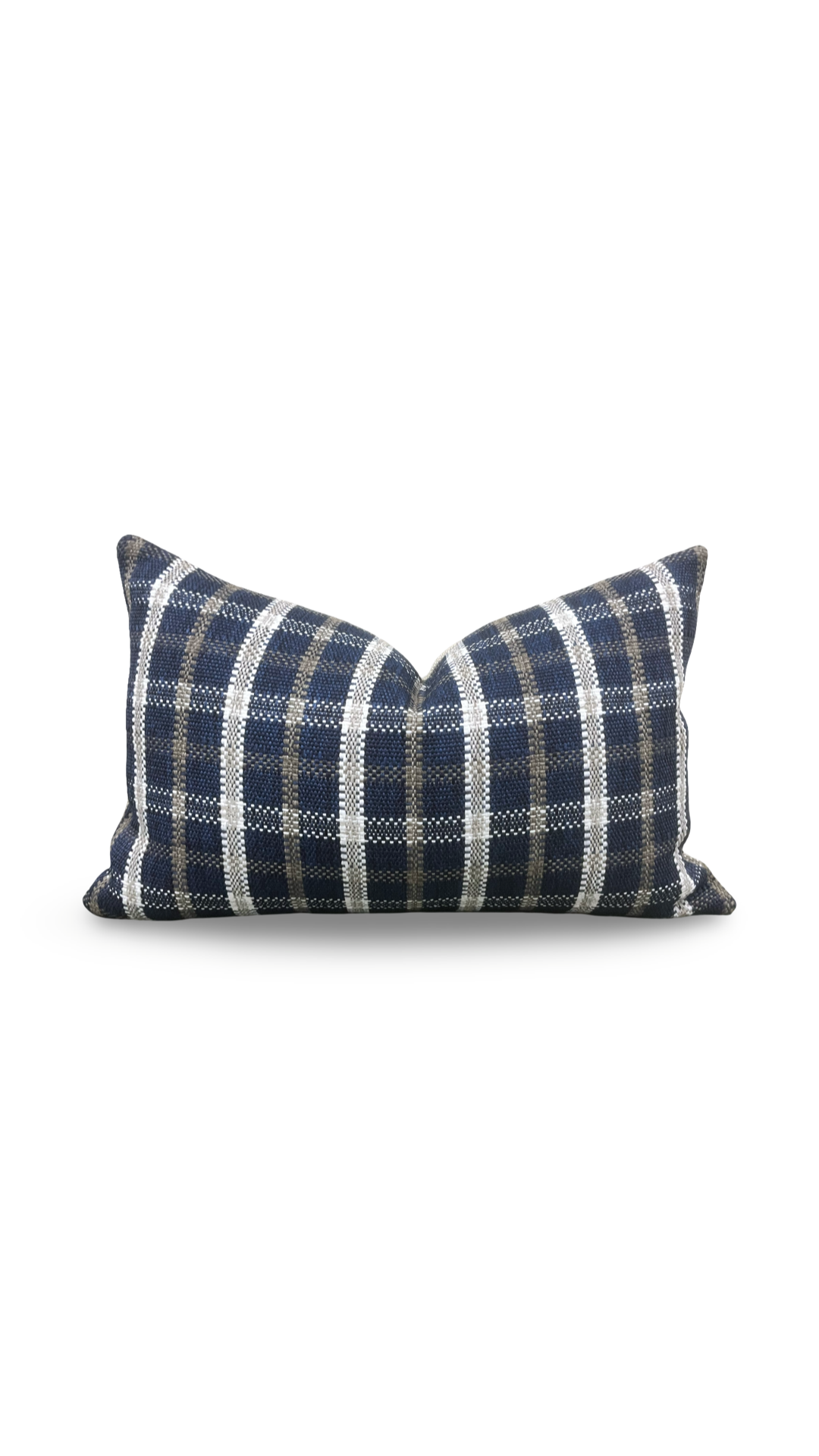 Designer Fabric Samoa Plaid Indigo 12x18" Knife Edge Lumbar Pillow