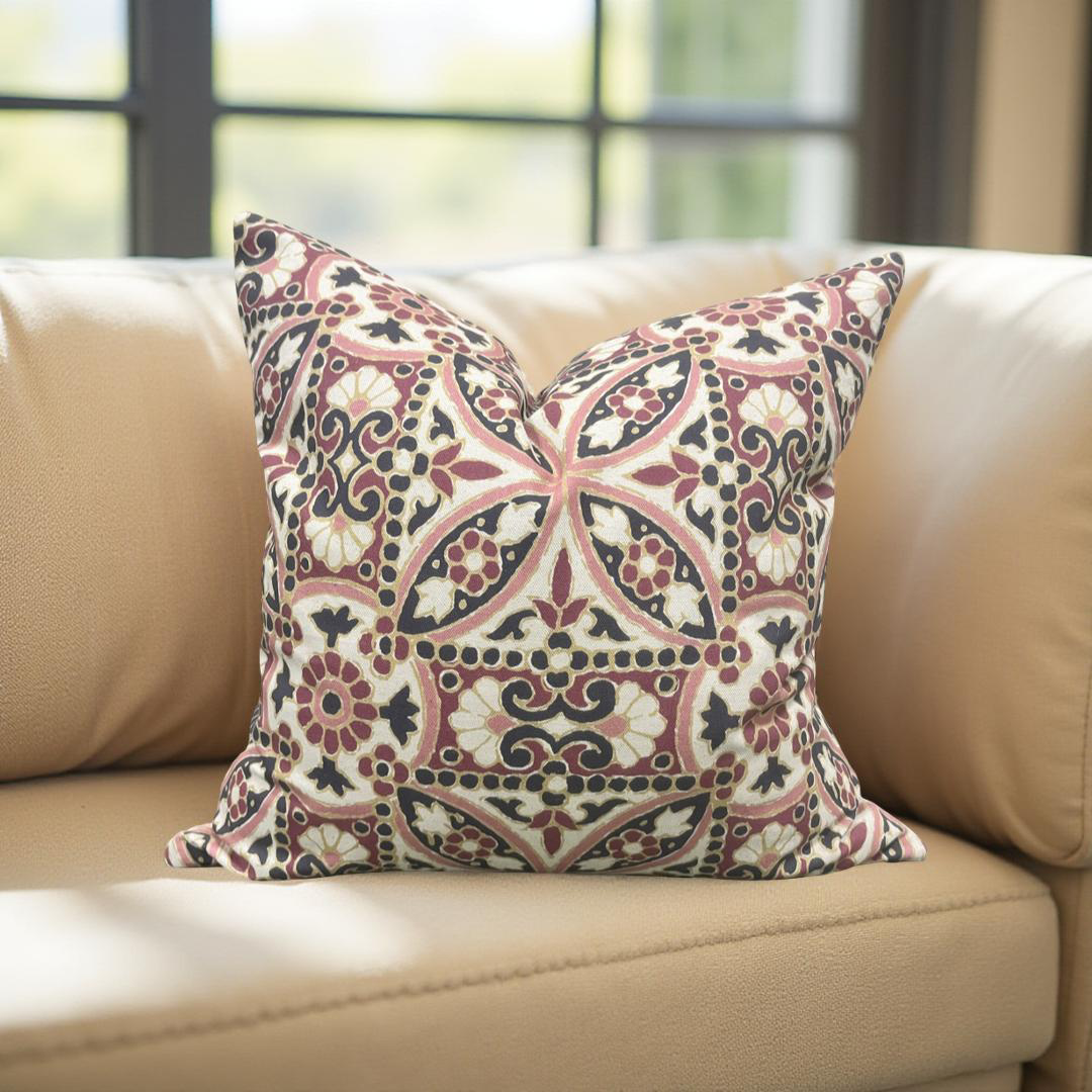 Designer Fabric Oman Berry 20x20" Knife Edge Decorative Throw Pillow