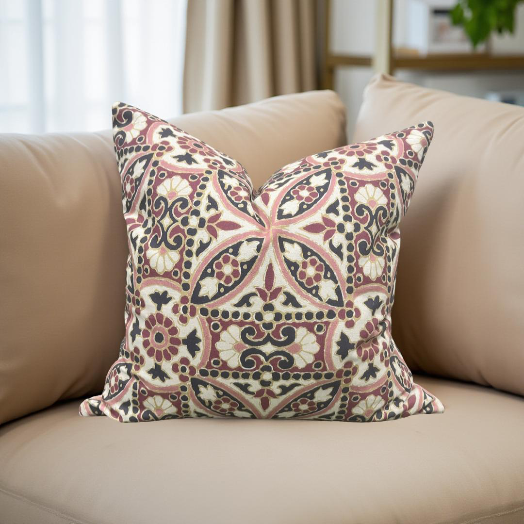 Designer Fabric Oman Berry 20x20" Knife Edge Decorative Throw Pillow