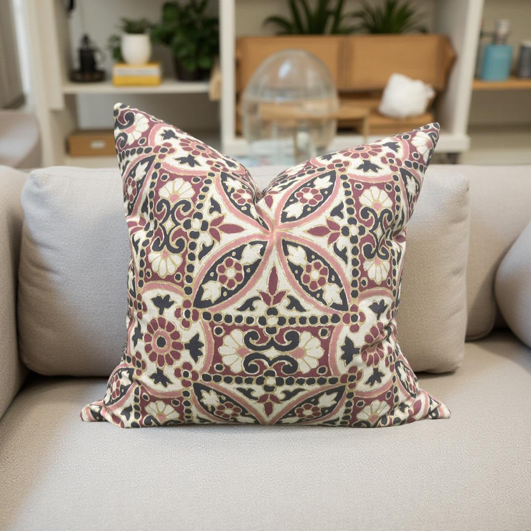 Designer Fabric Oman Berry 20x20" Knife Edge Decorative Throw Pillow