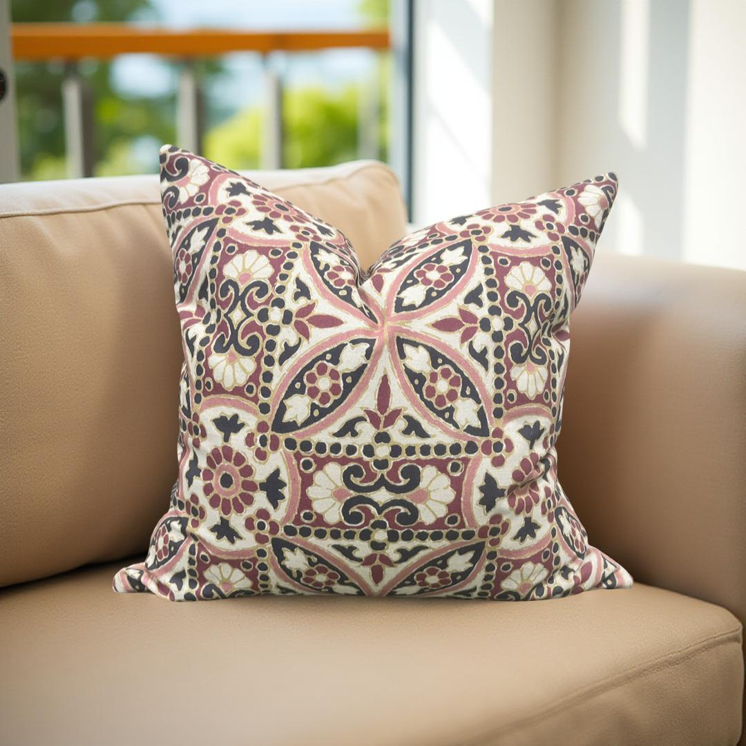 Designer Fabric Oman Berry 20x20" Knife Edge Decorative Throw Pillow